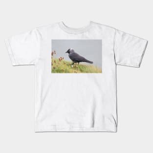 Jackdaw on cliff edge Kids T-Shirt